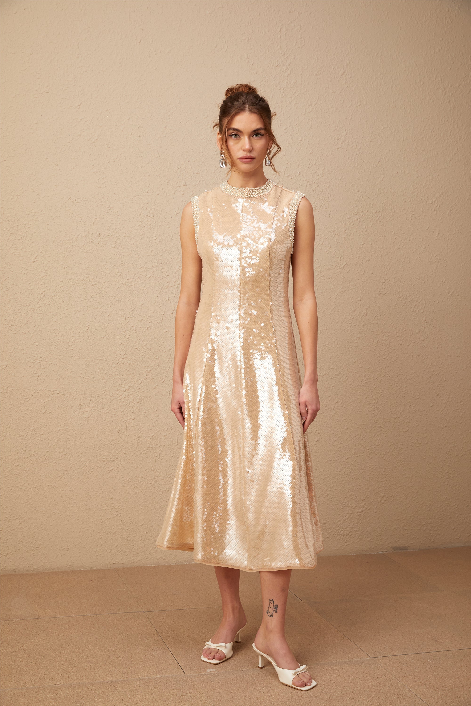 Flowering Girl Women Ornella Faux-Pearl Sequined Midi Dress