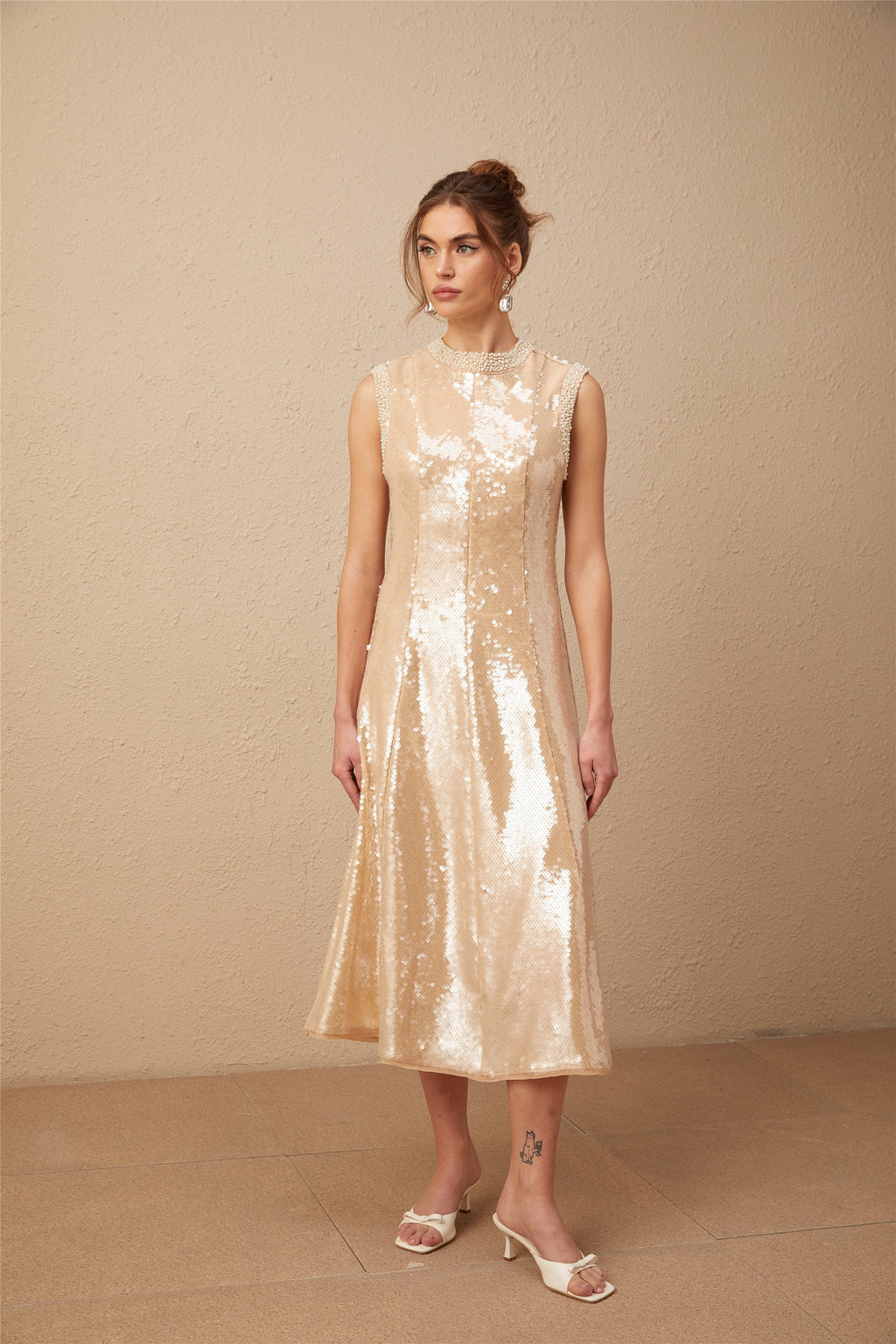 Flowering Girl Women Ornella Faux-Pearl Sequined Midi Dress