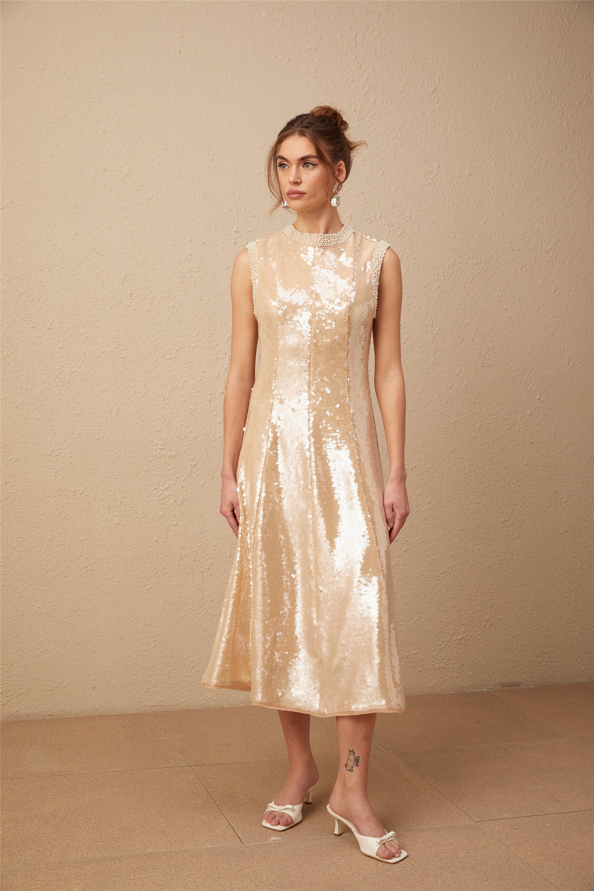 Flowering Girl Women Ornella Faux-Pearl Sequined Midi Dress