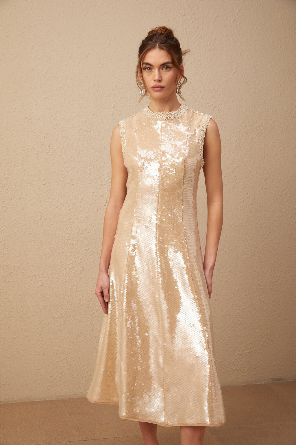 Flowering Girl Women Ornella Faux-Pearl Sequined Midi Dress