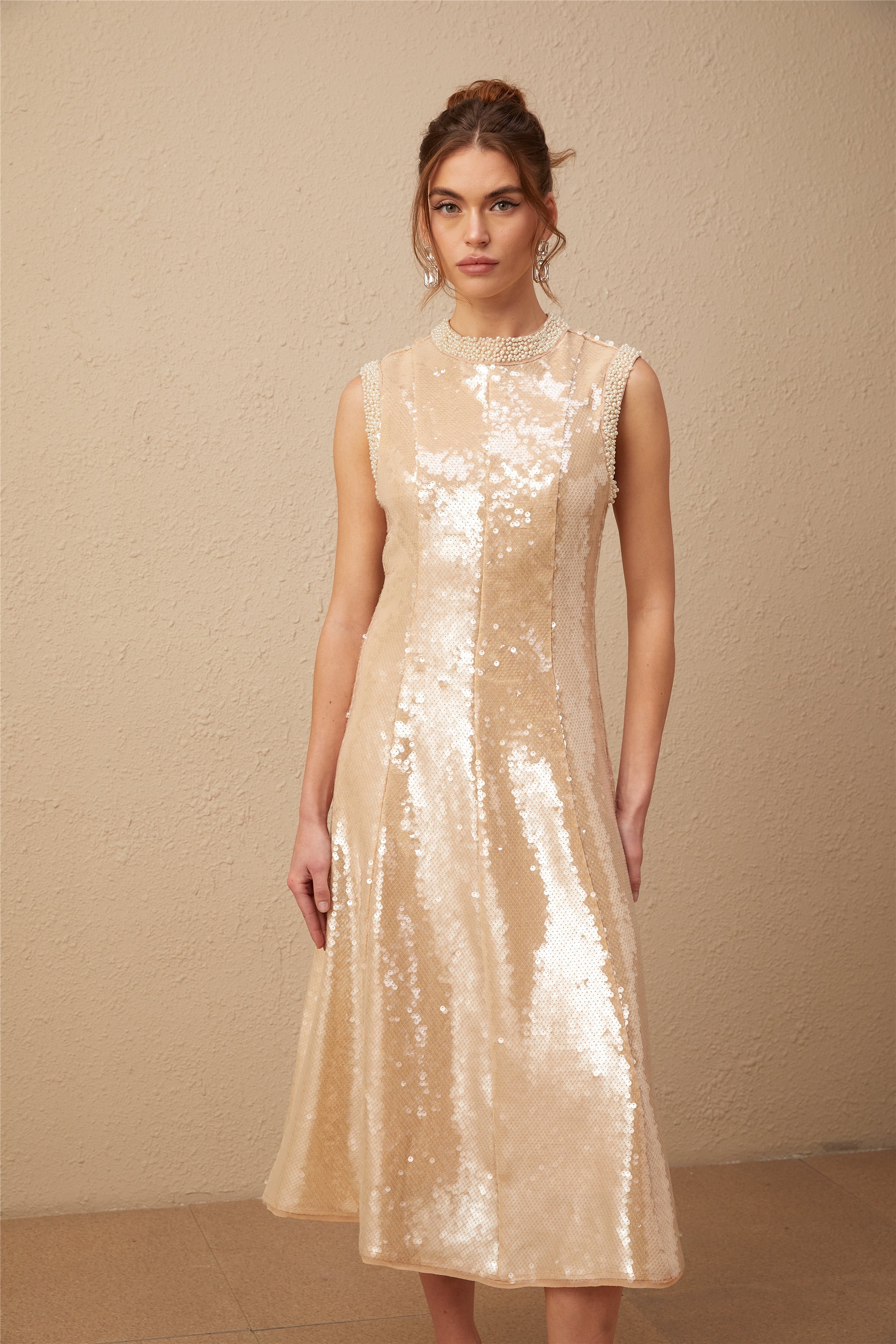 Flowering Girl Women Ornella Faux-Pearl Sequined Midi Dress
