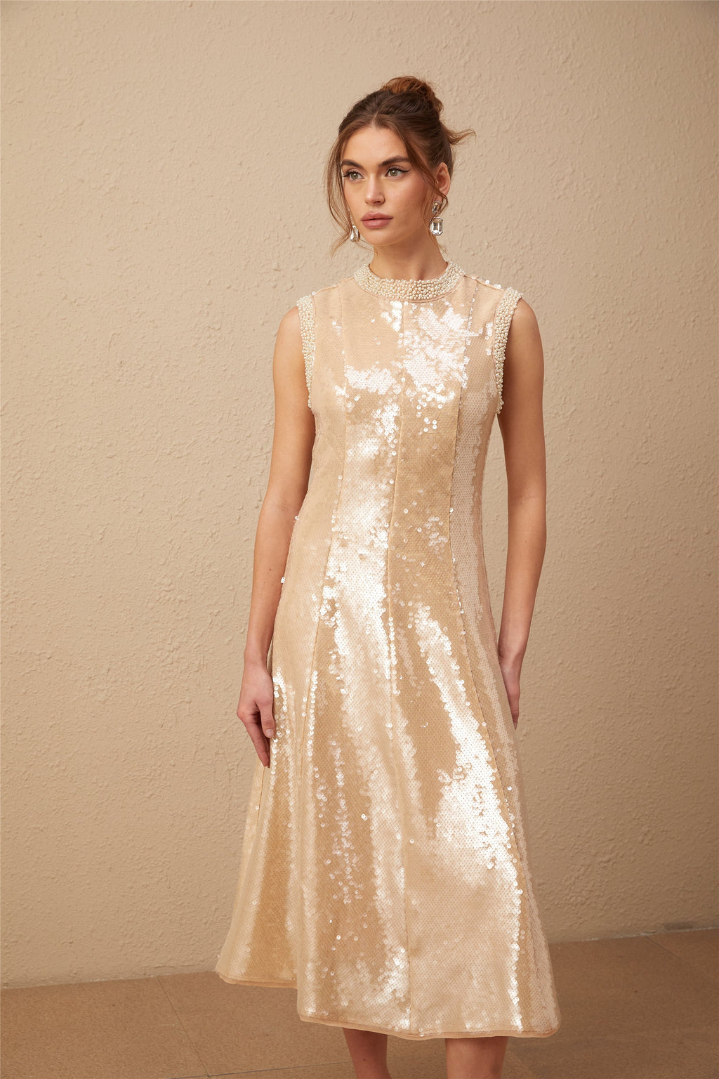Flowering Girl Women Ornella Faux-Pearl Sequined Midi Dress