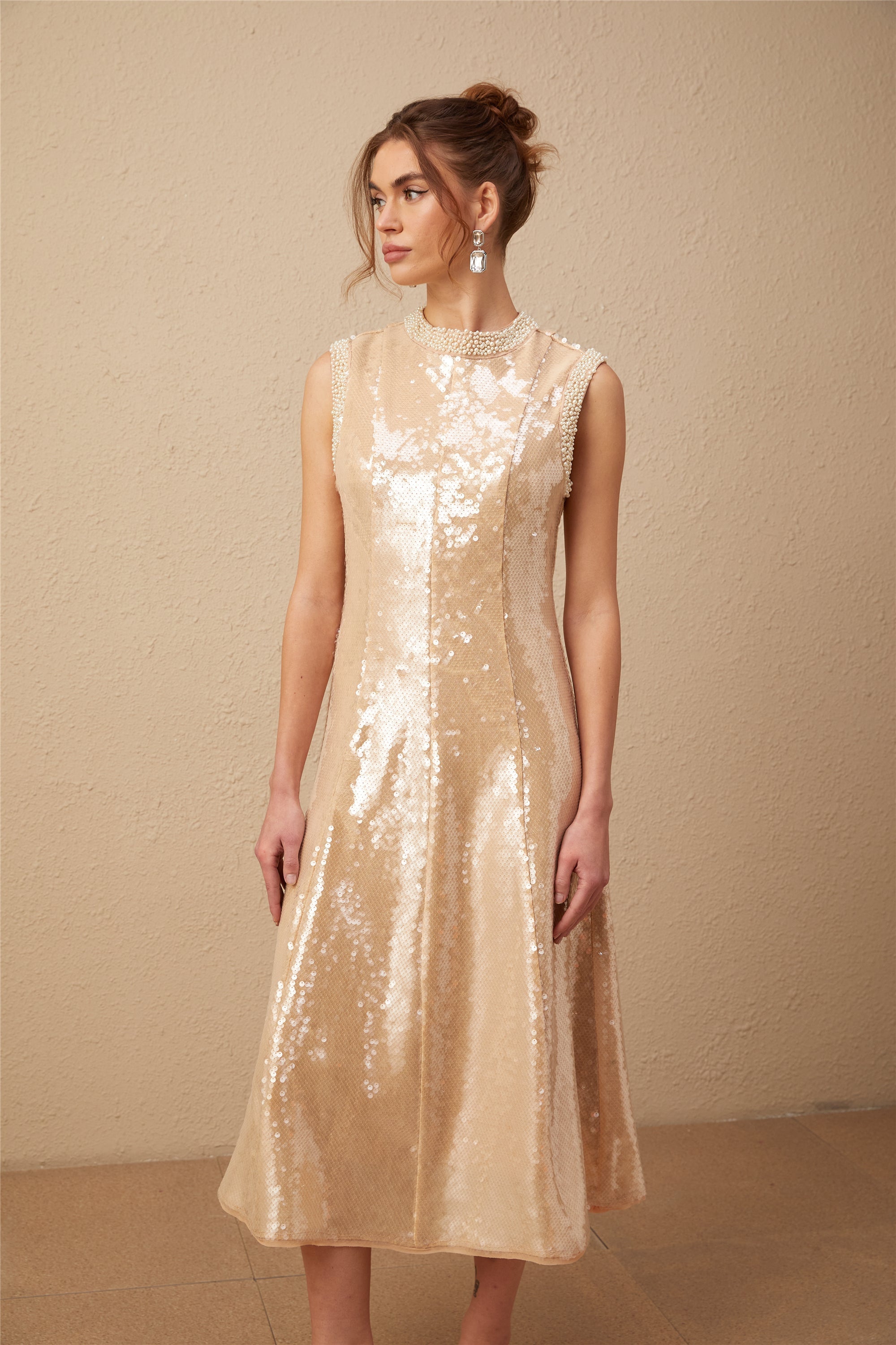 Flowering Girl Women Ornella Faux-Pearl Sequined Midi Dress