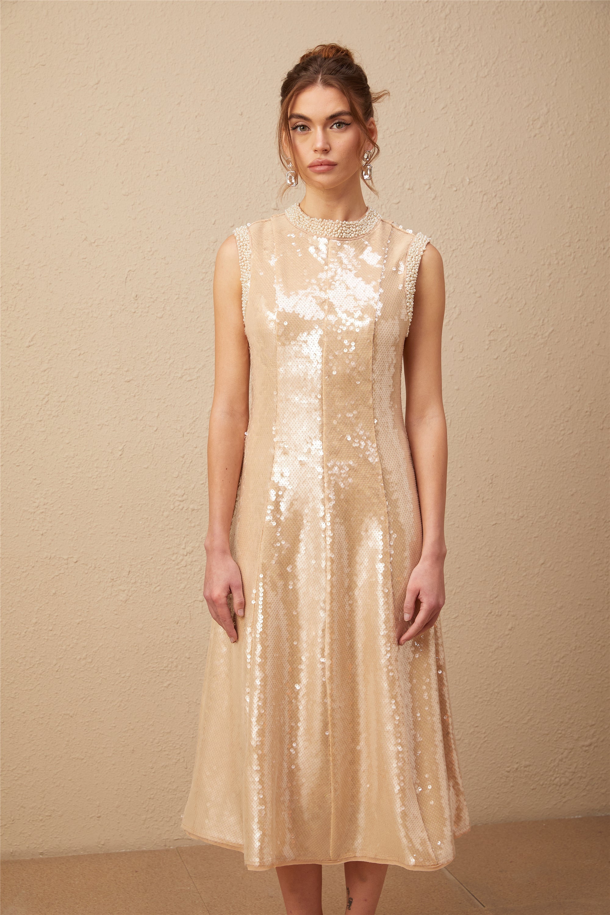 Flowering Girl Women Ornella Faux-Pearl Sequined Midi Dress