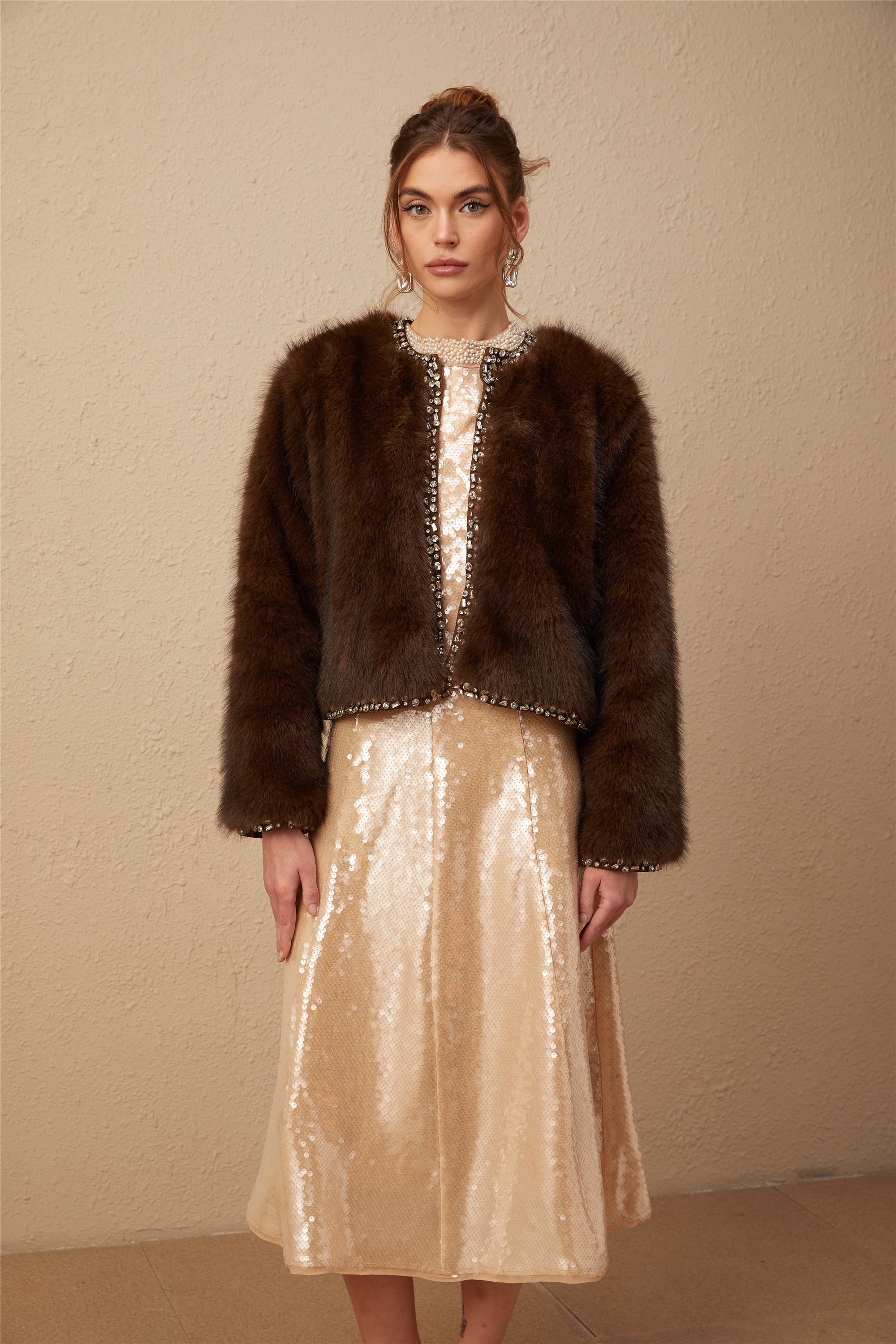 Flowering Girl Women Solène Ombré-Effect Crystal Faux-Fur Coat