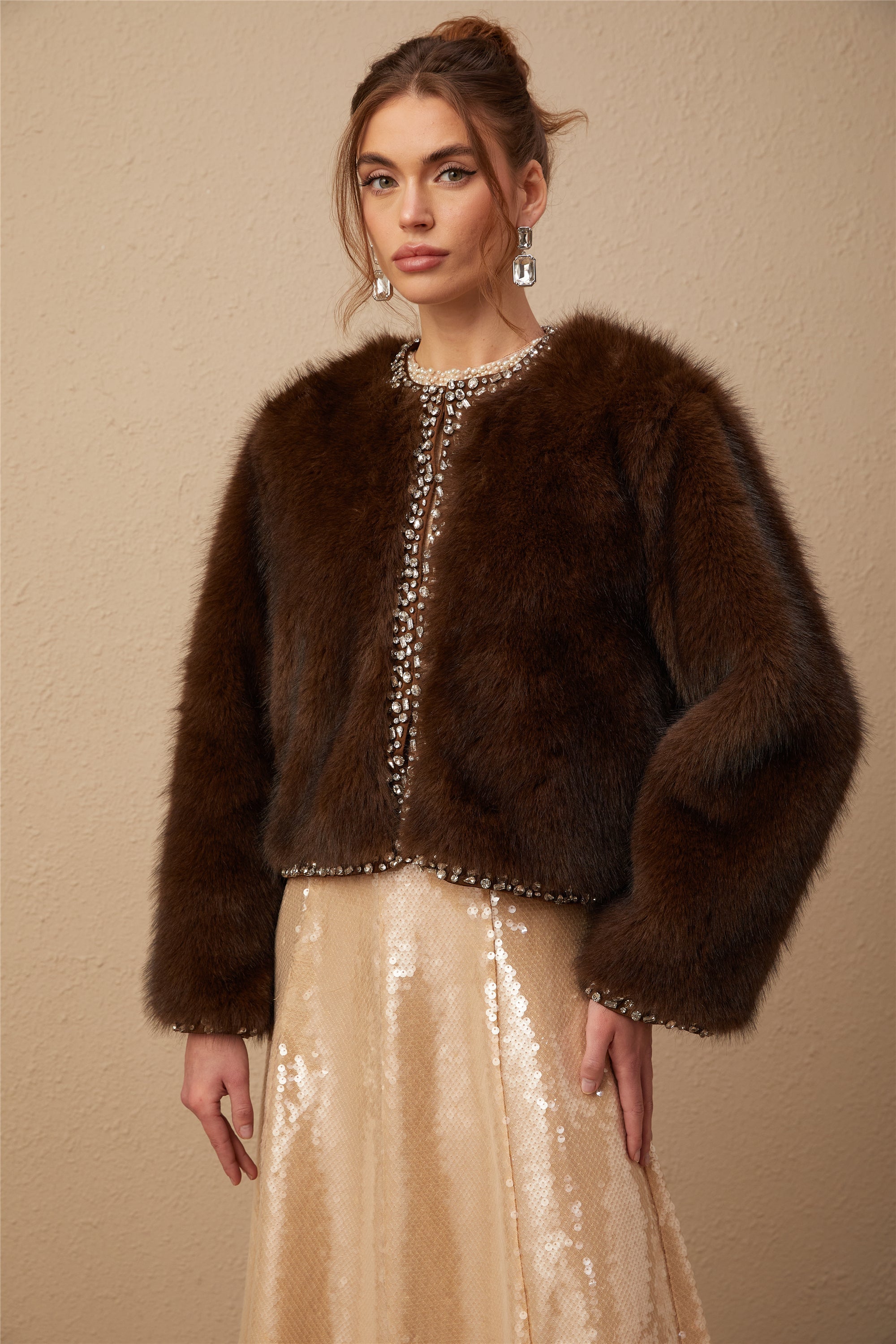 Flowering Girl Women Solène Ombré-Effect Crystal Faux-Fur Coat