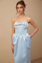 Flowering Girl Women Sylvie Blue Satin Bowknot Off-Shoulder Midi Dress