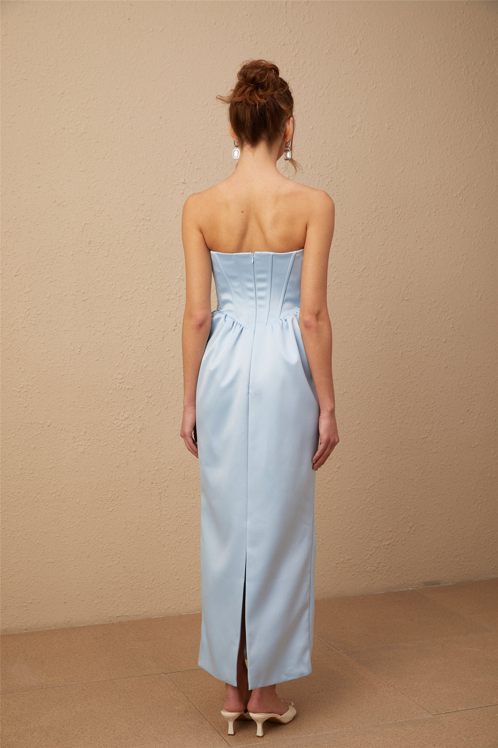 Flowering Girl Women Sylvie Blue Satin Bowknot Off-Shoulder Midi Dress