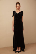 Flowering Girl Women Audrey Embellished Velvet Open-Back Maxi Dress