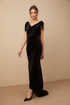 Flowering Girl Women Audrey Embellished Velvet Open-Back Maxi Dress