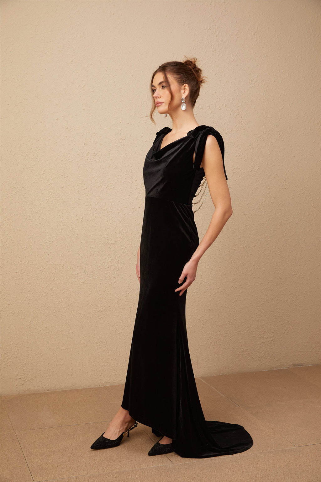 Flowering Girl Women Audrey Embellished Velvet Open-Back Maxi Dress