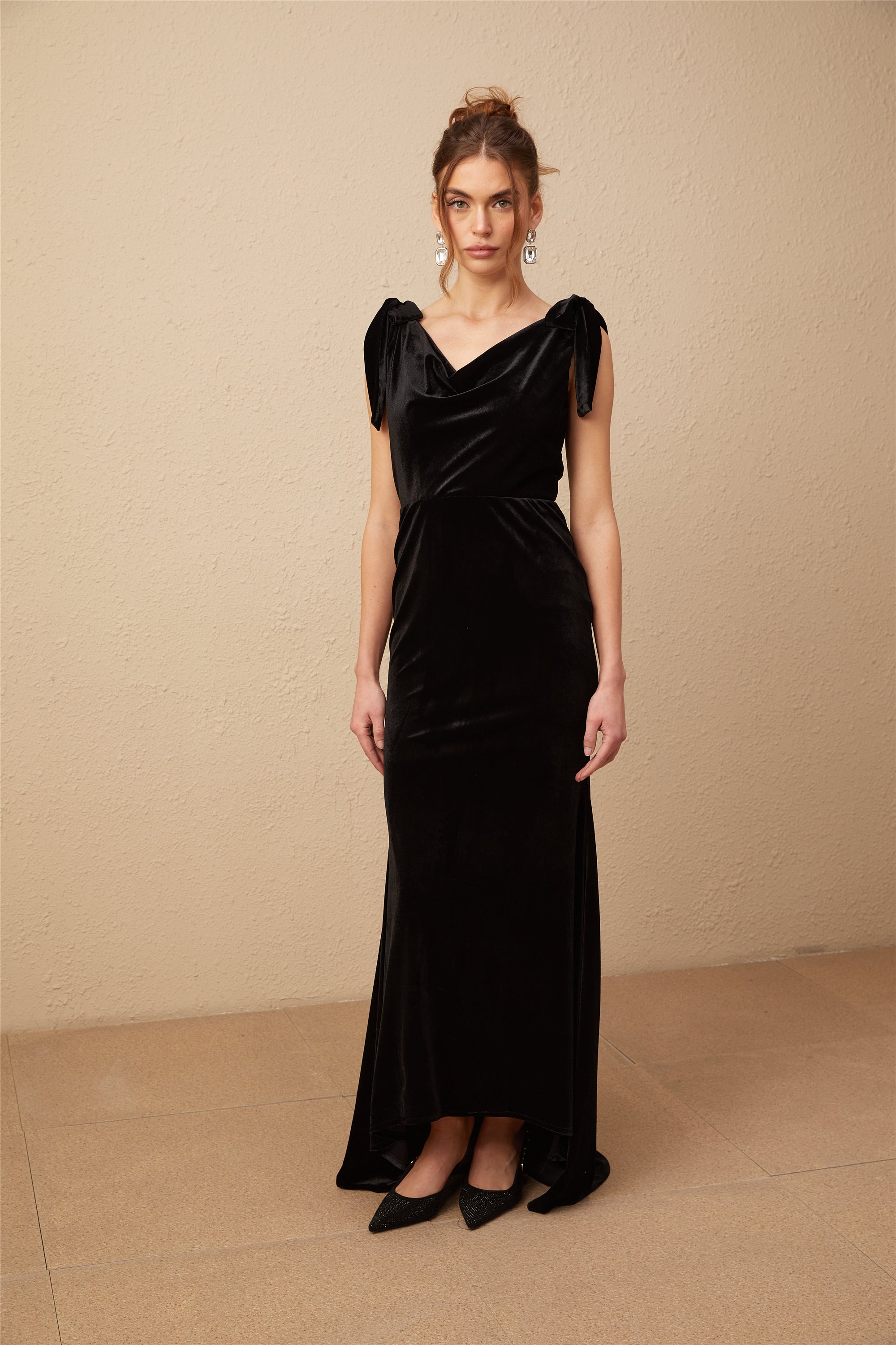 Flowering Girl Women Audrey Embellished Velvet Open-Back Maxi Dress