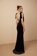 Flowering Girl Women Audrey Embellished Velvet Open-Back Maxi Dress