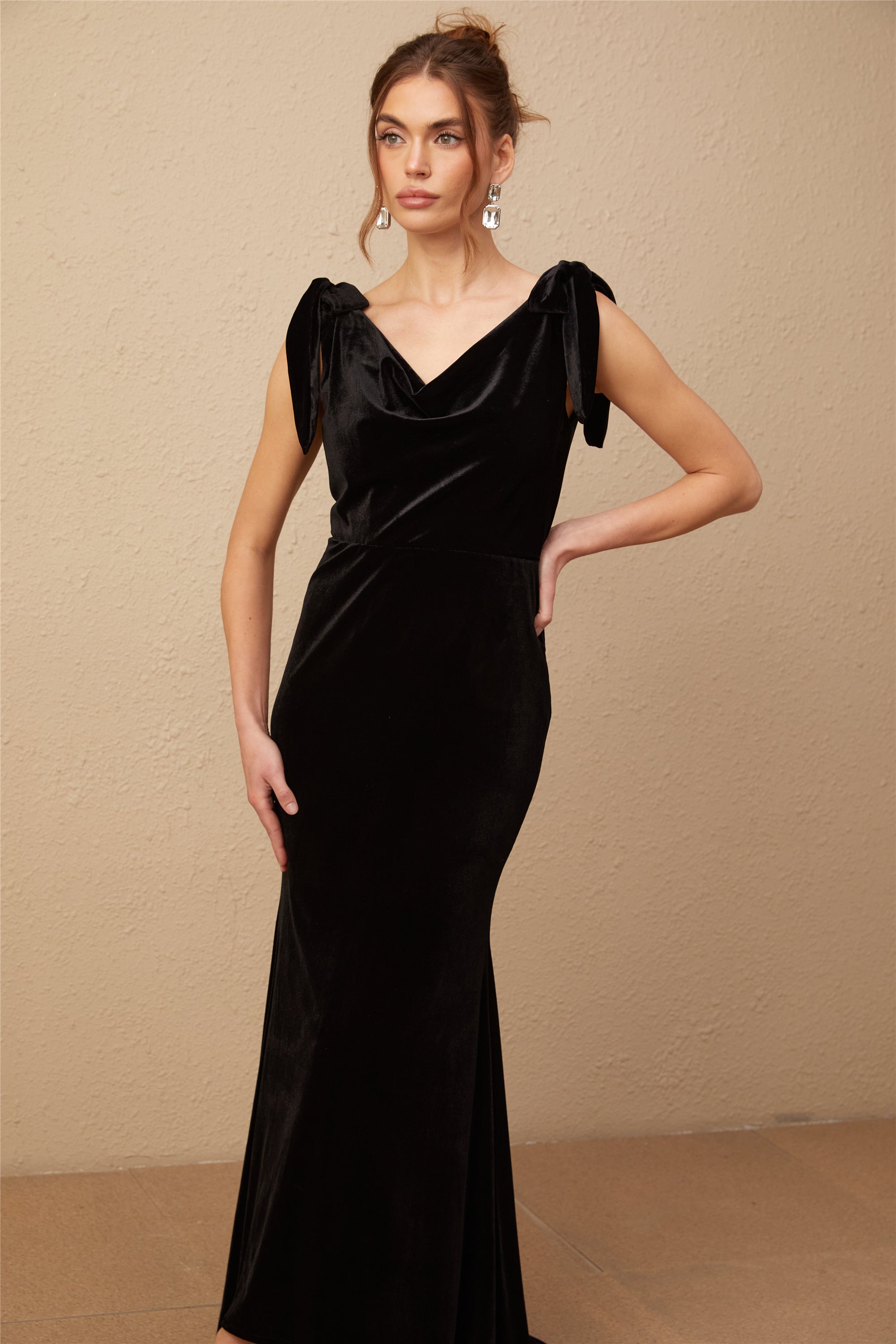 Flowering Girl Women Audrey Embellished Velvet Open-Back Maxi Dress