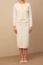 Flowering Girl Women Jessie white textured knit cardigan & skirt matching set