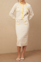 Flowering Girl Women Jessie white textured knit cardigan & skirt matching set