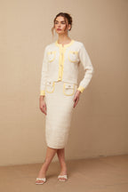 Flowering Girl Women Jessie white textured knit cardigan & skirt matching set