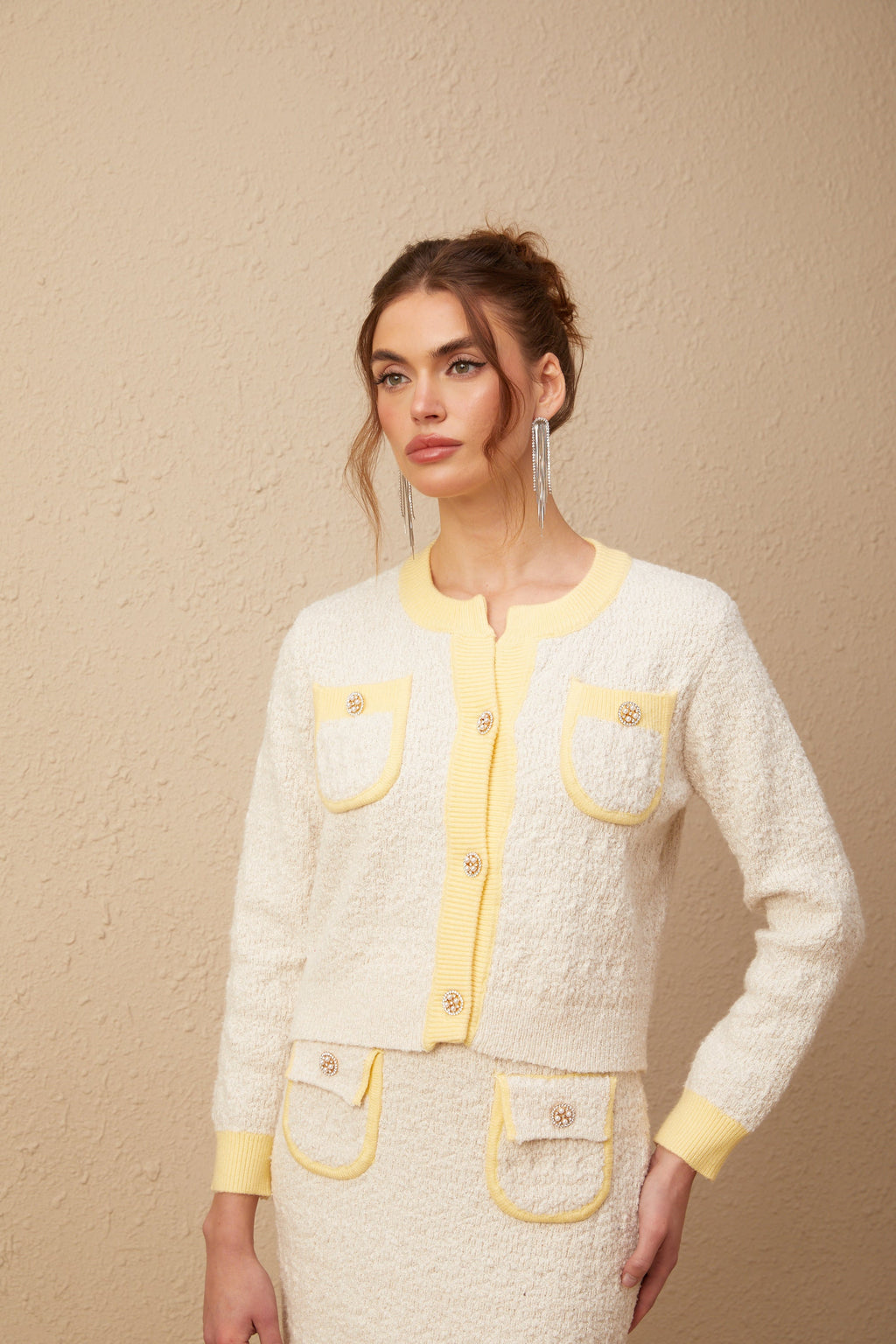Flowering Girl Women Jessie white textured knit cardigan & skirt matching set