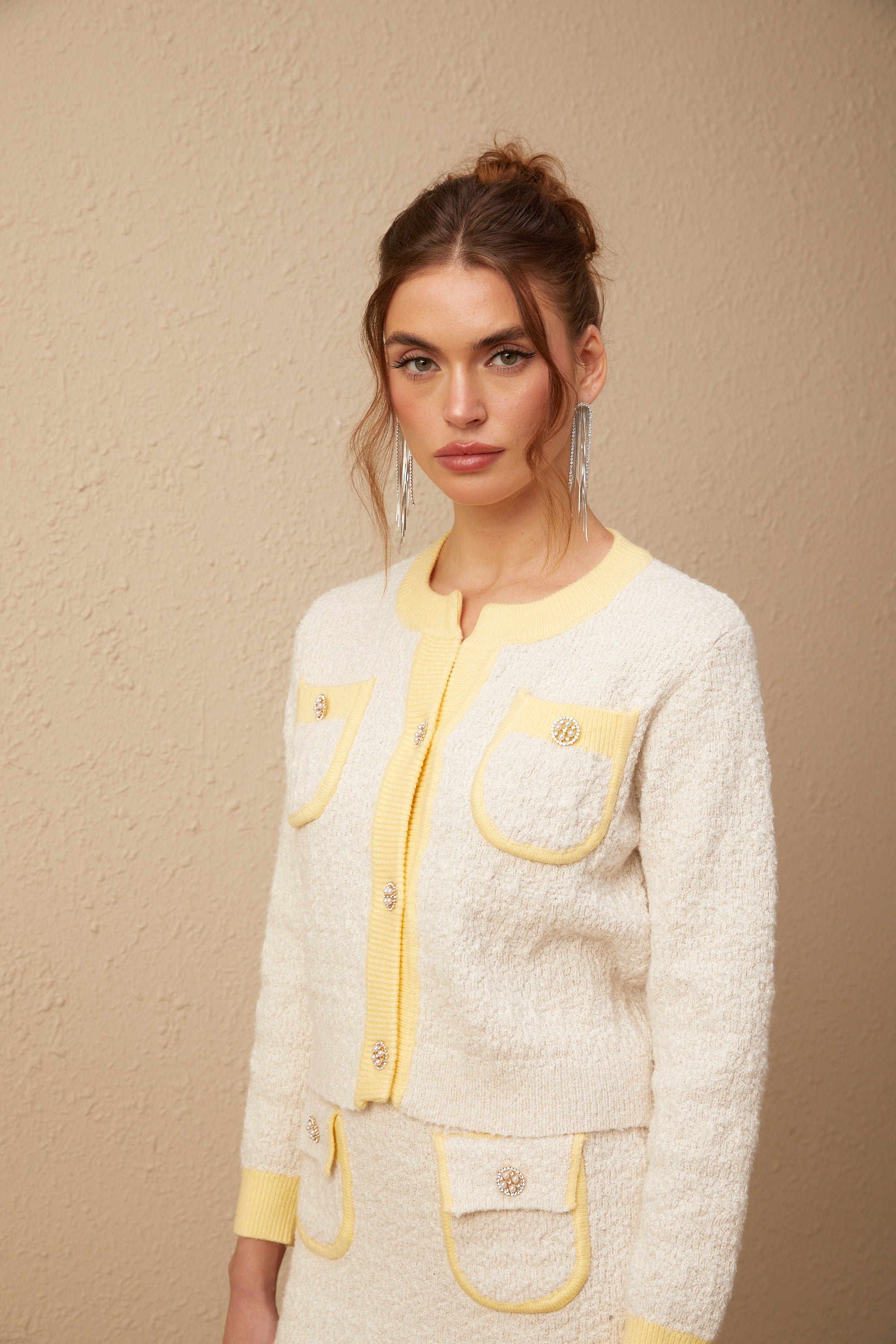 Flowering Girl Women Jessie white textured knit cardigan & skirt matching set