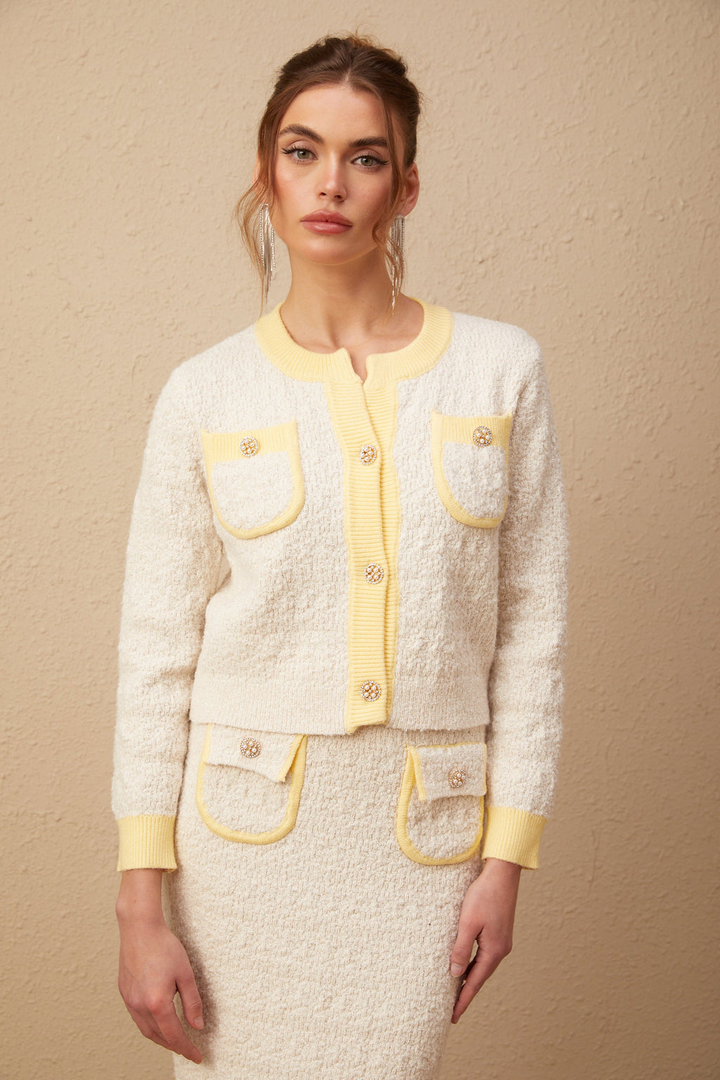 Flowering Girl Women Jessie white textured knit cardigan & skirt matching set
