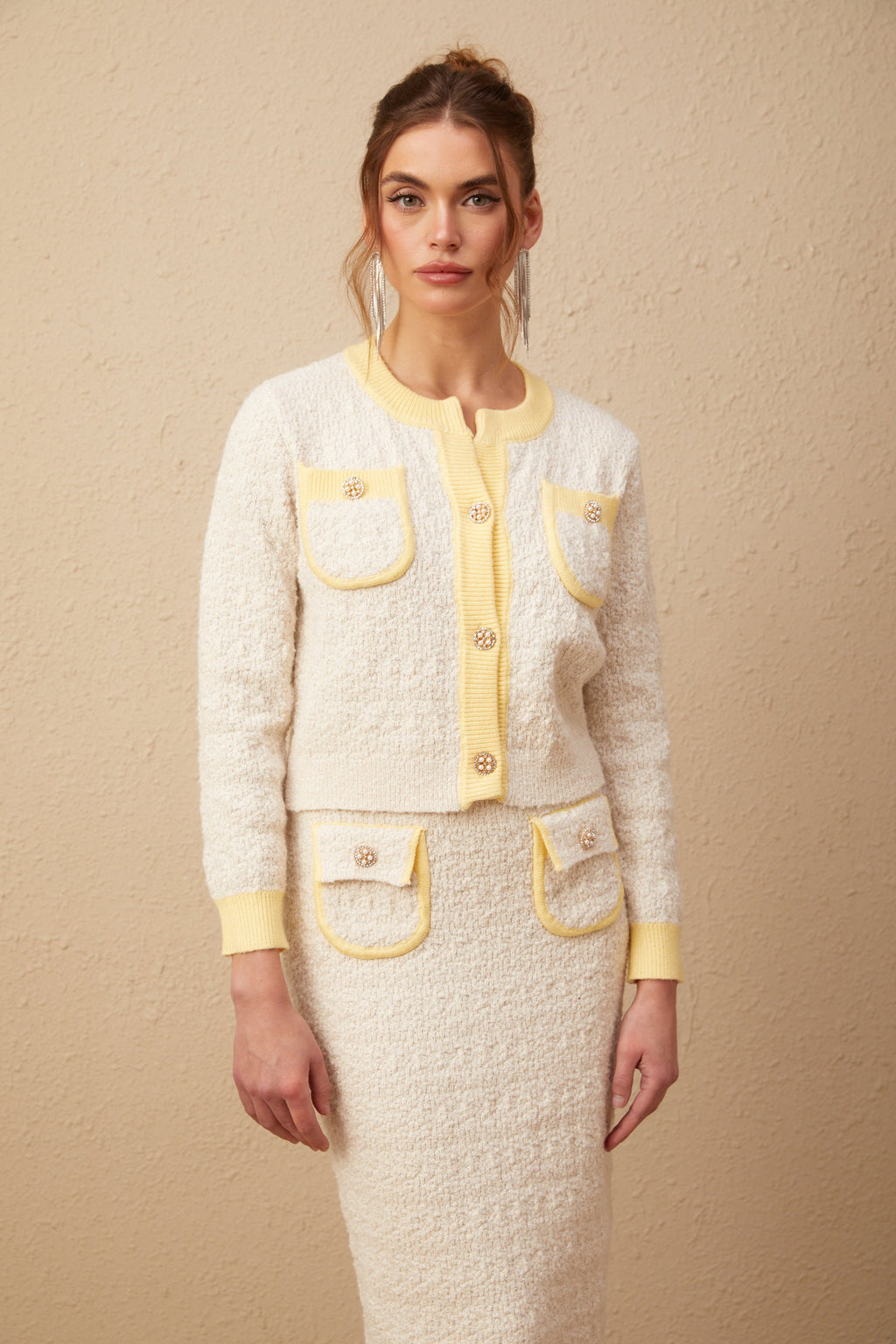 Flowering Girl Women Jessie white textured knit cardigan & skirt matching set