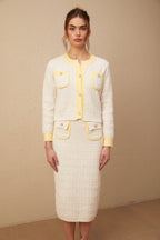 Flowering Girl Women Jessie white textured knit cardigan & skirt matching set