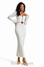 Flowering Girl Women Rhinestone Cut-Out Feather Midi Dress in white