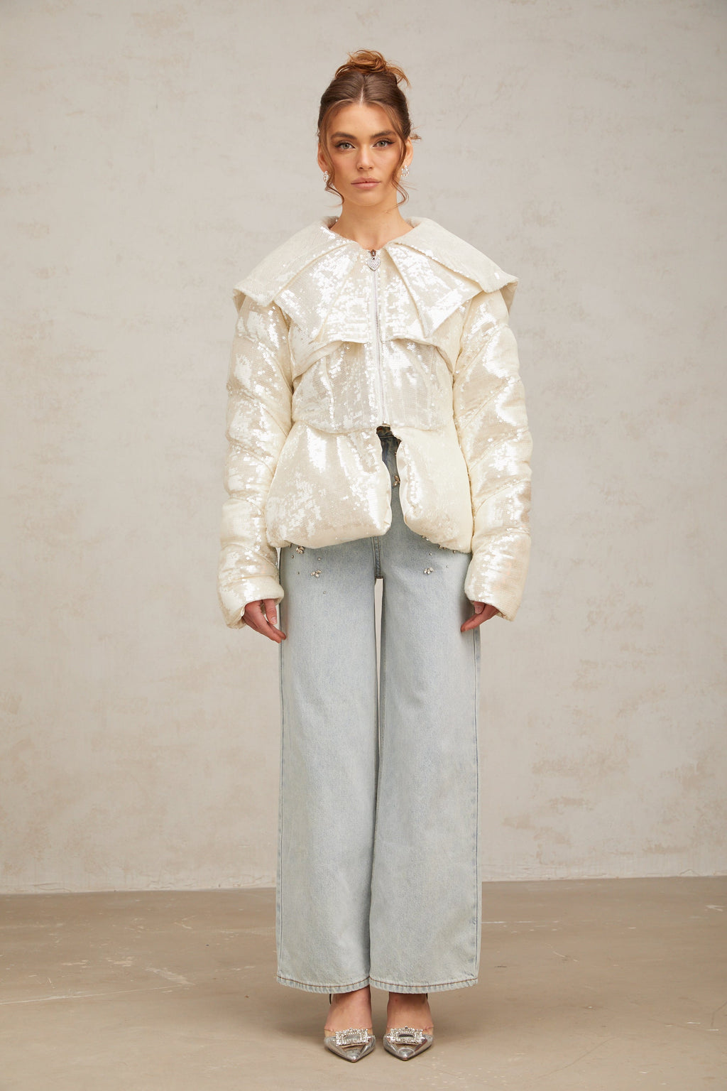 Flowering Girl Women Joslyn white sequined down coat