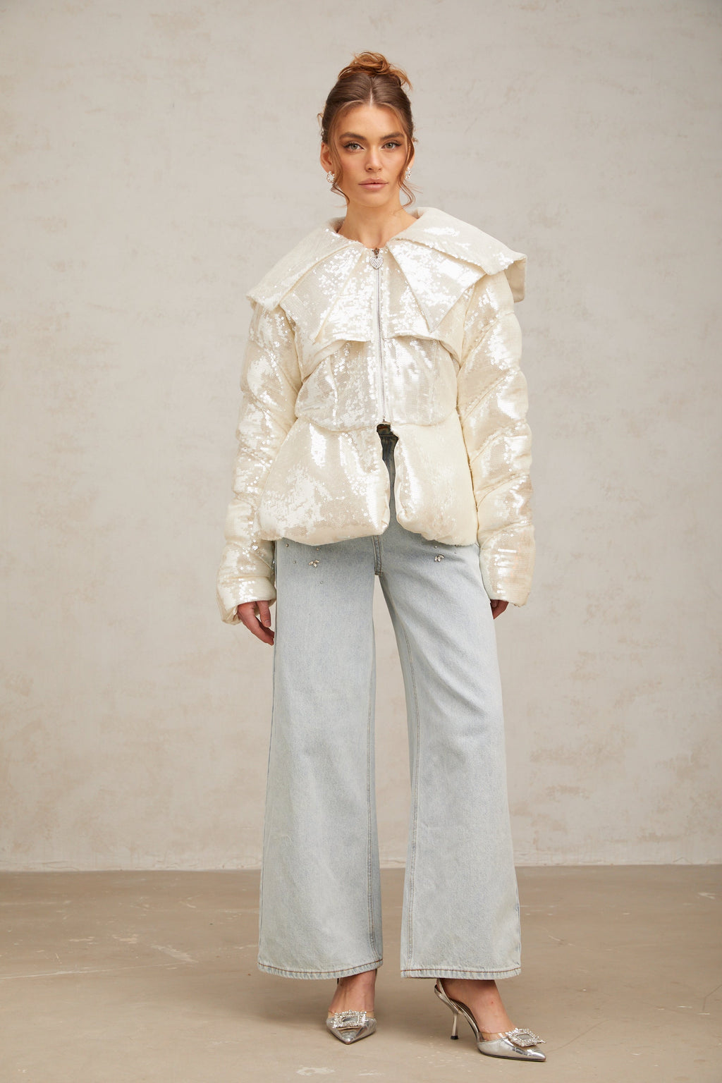 Flowering Girl Women Joslyn white sequined down coat