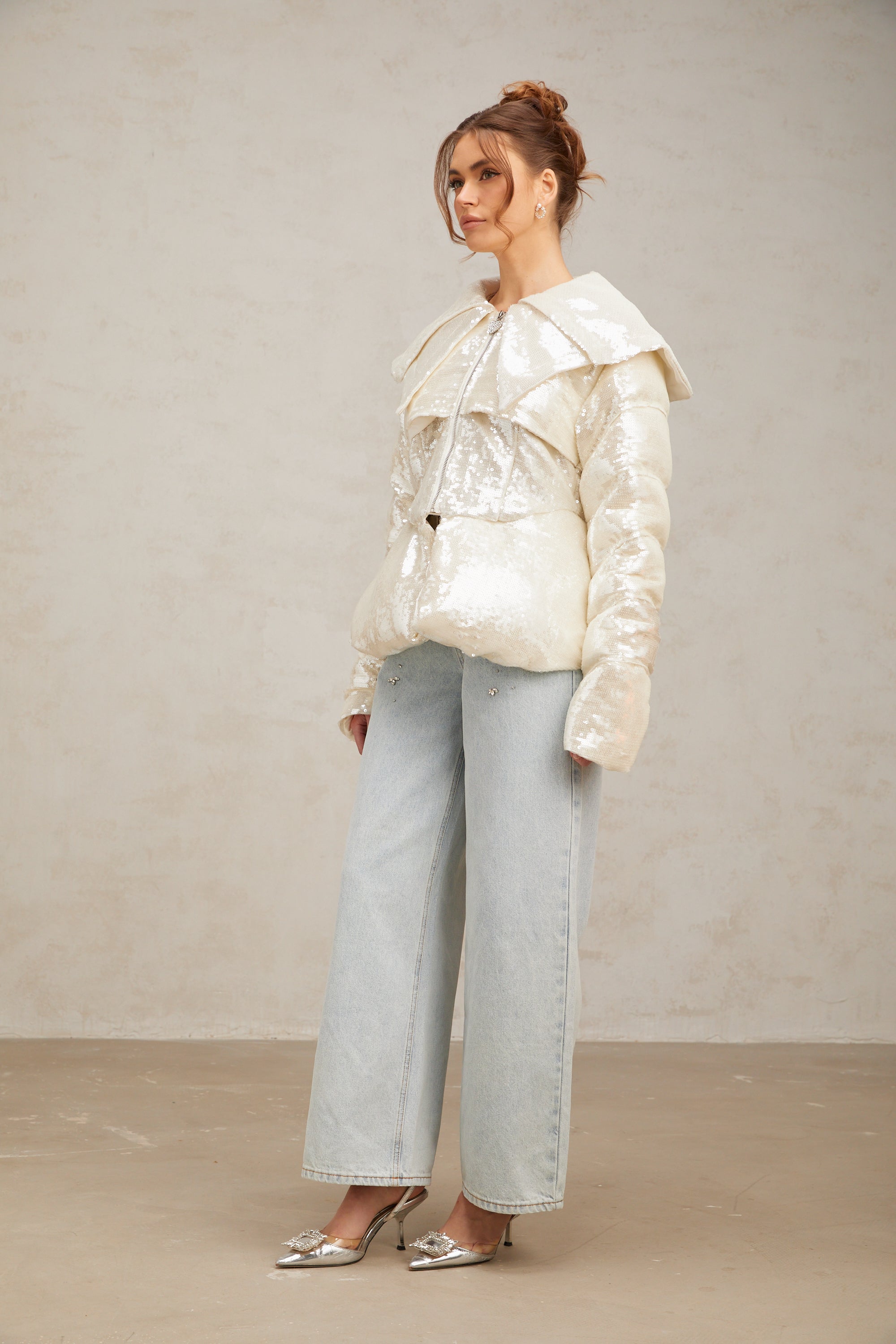 Flowering Girl Women Joslyn white sequined down coat