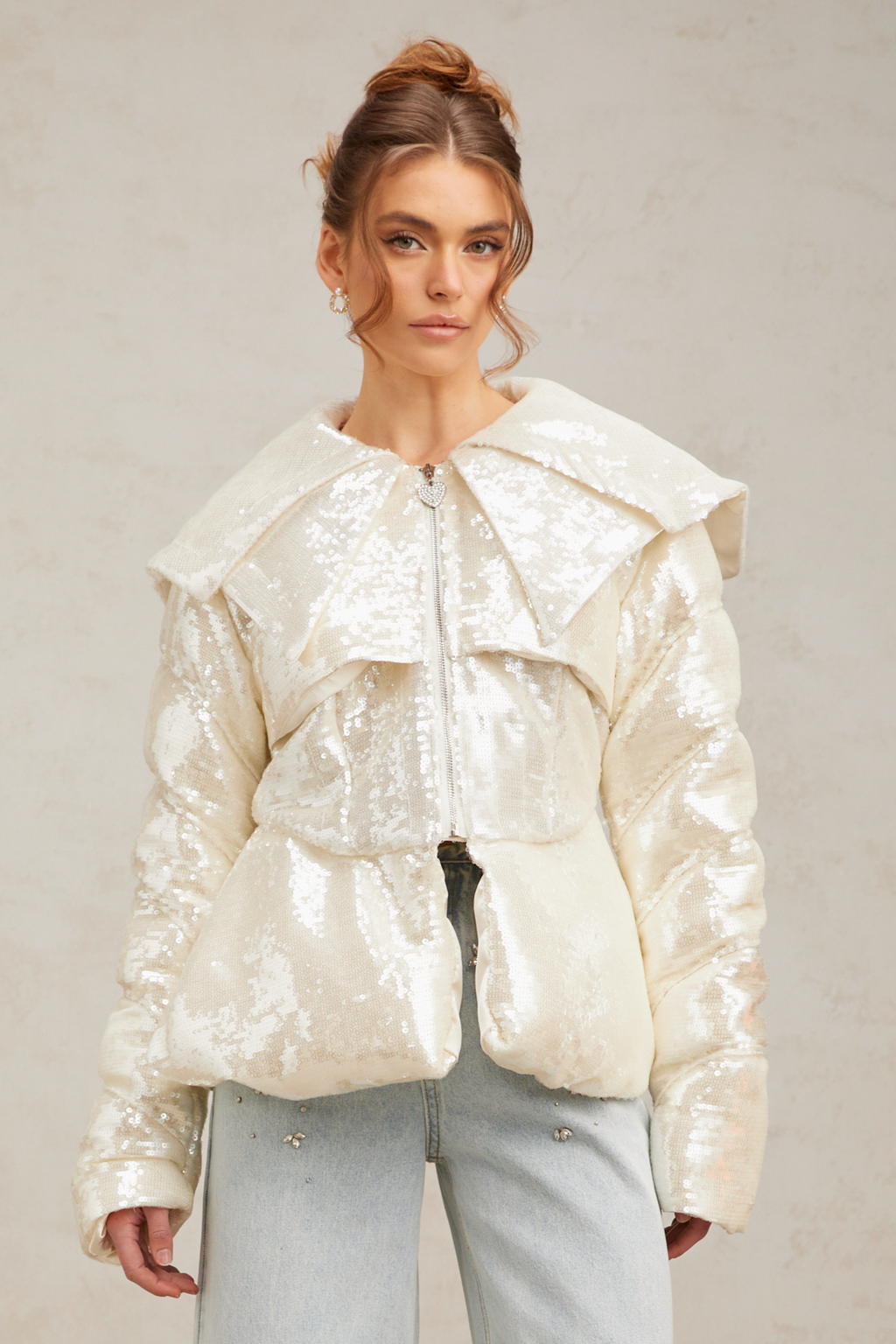 Flowering Girl Women Joslyn white sequined down coat