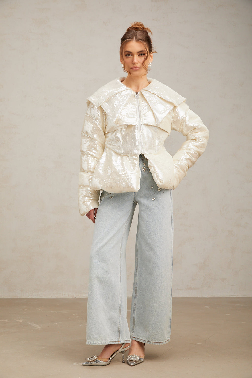 Flowering Girl Women Joslyn white sequined down coat