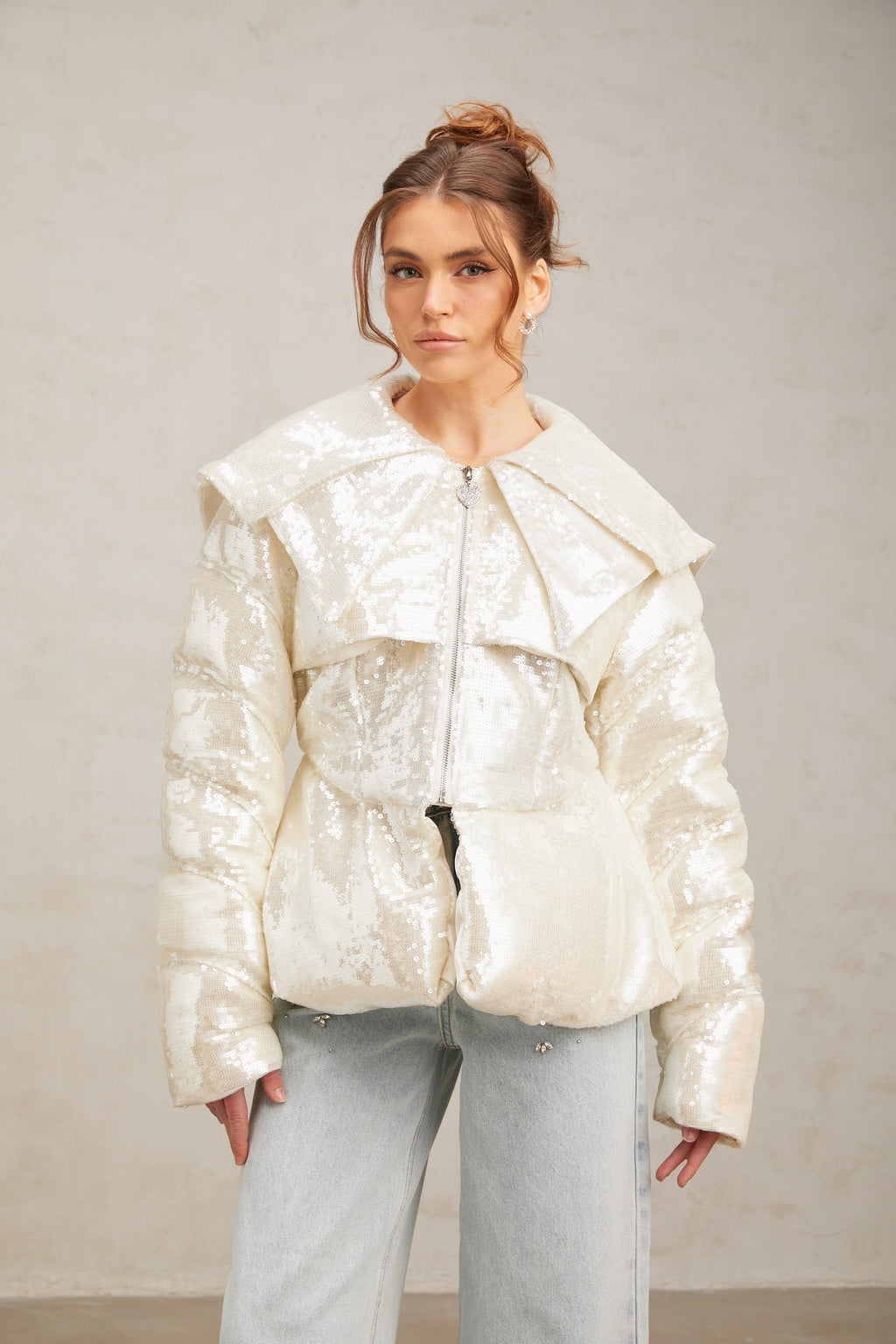 Flowering Girl Women Joslyn white sequined down coat