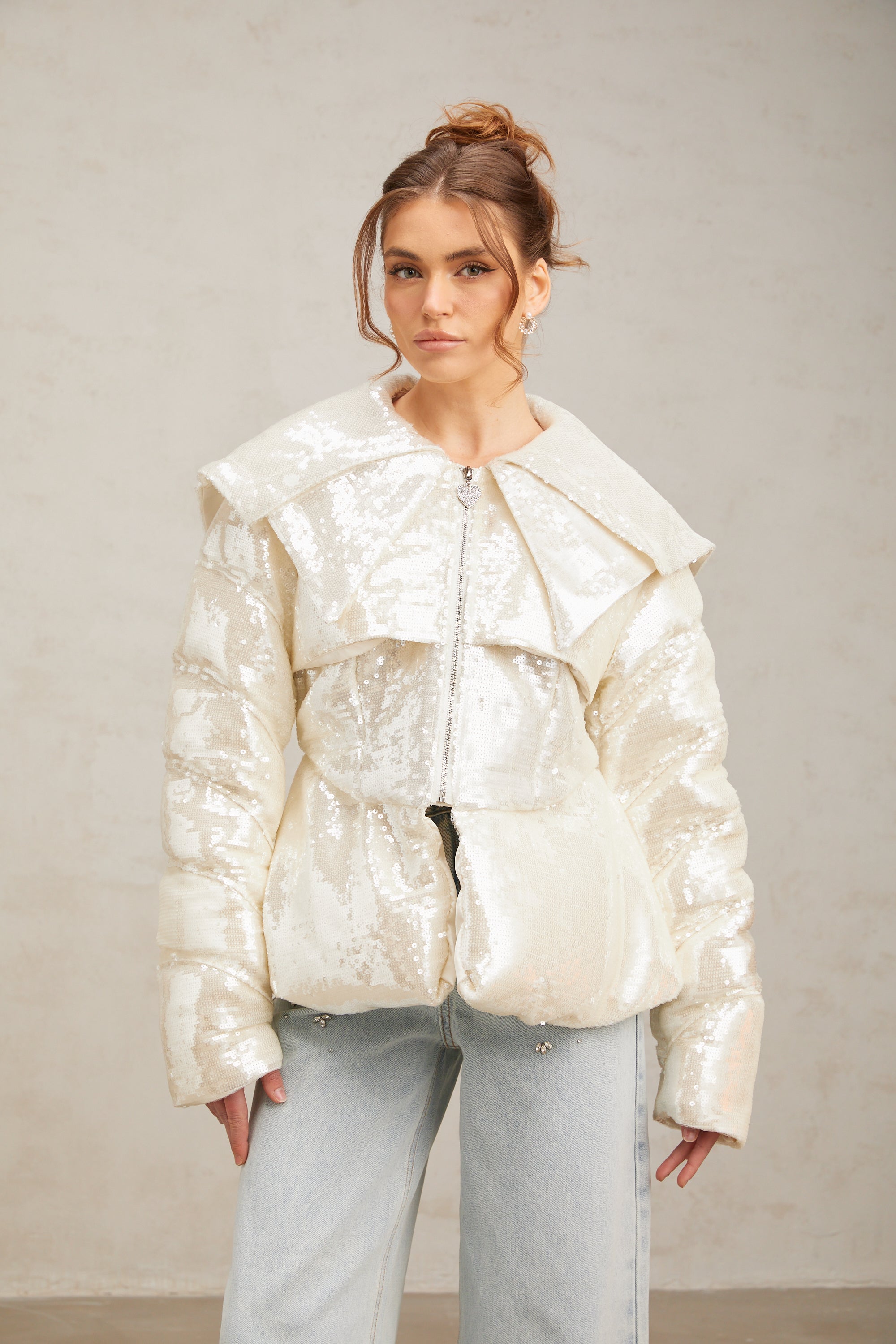 Flowering Girl Women Joslyn white sequined down coat