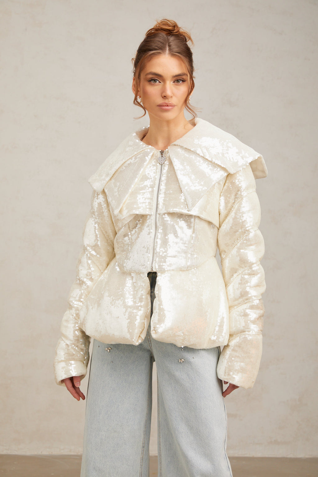 Flowering Girl Women Joslyn white sequined down coat