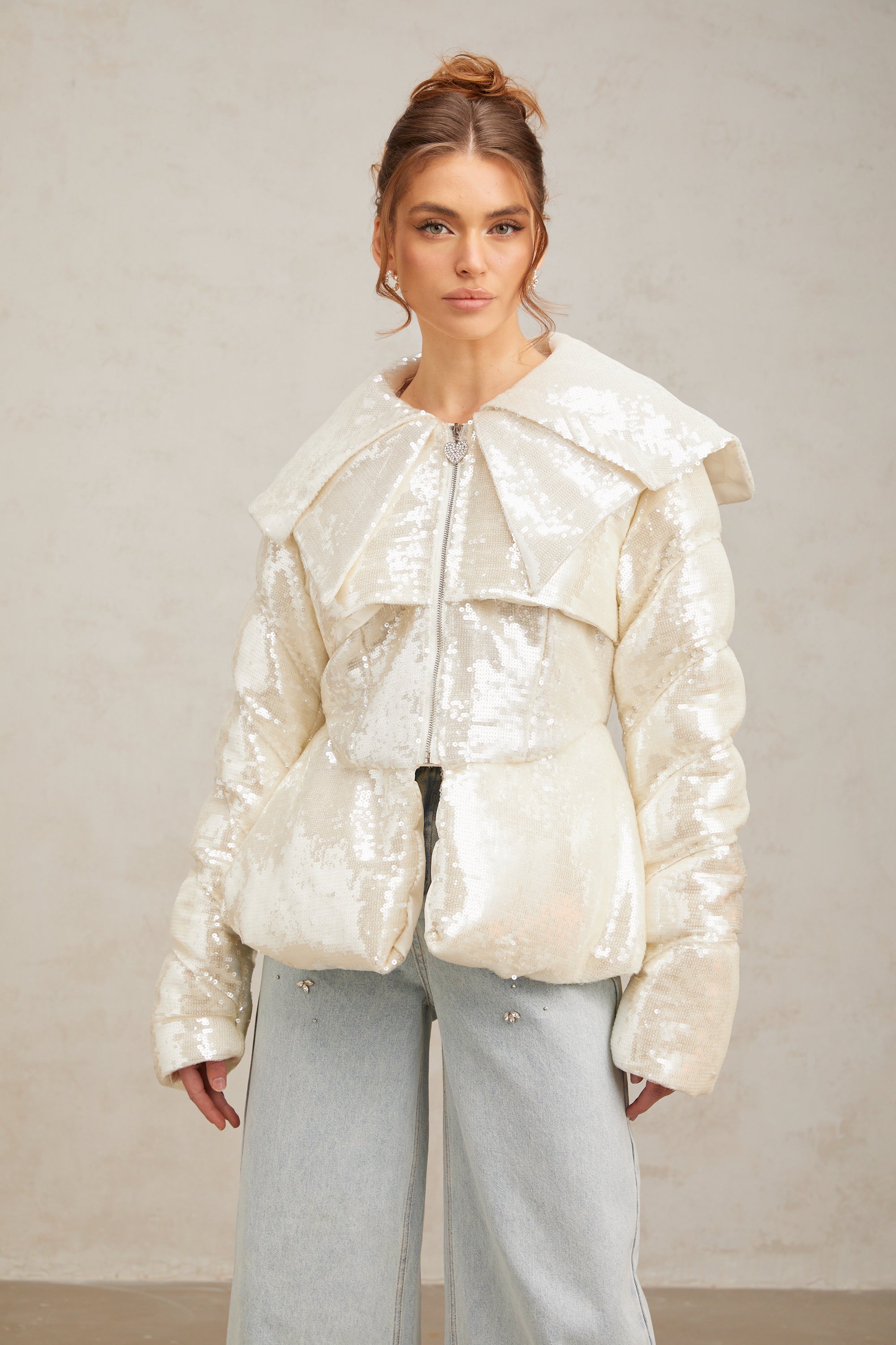 Flowering Girl Women Joslyn white sequined down coat
