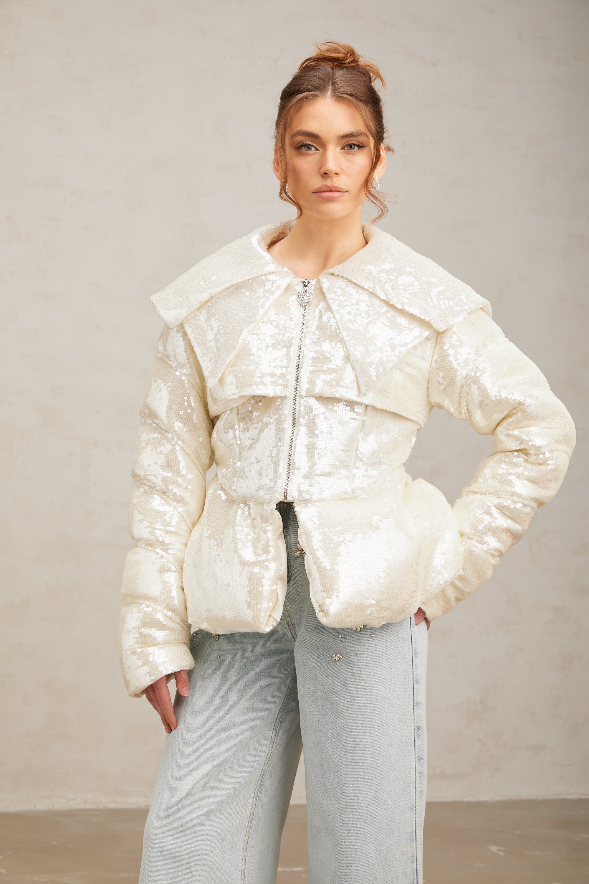 Flowering Girl Women Joslyn white sequined down coat