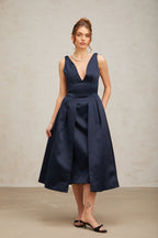 Flowering Girl Women Chantale blue twist-detail satin midi dress