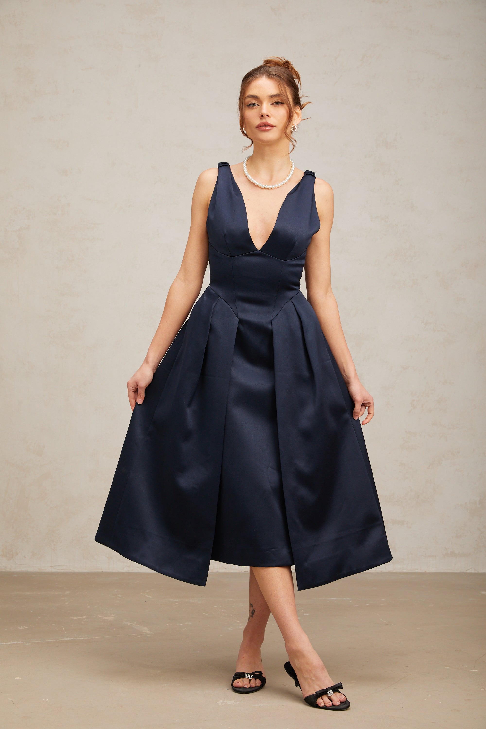 Flowering Girl Women Chantale blue twist-detail satin midi dress