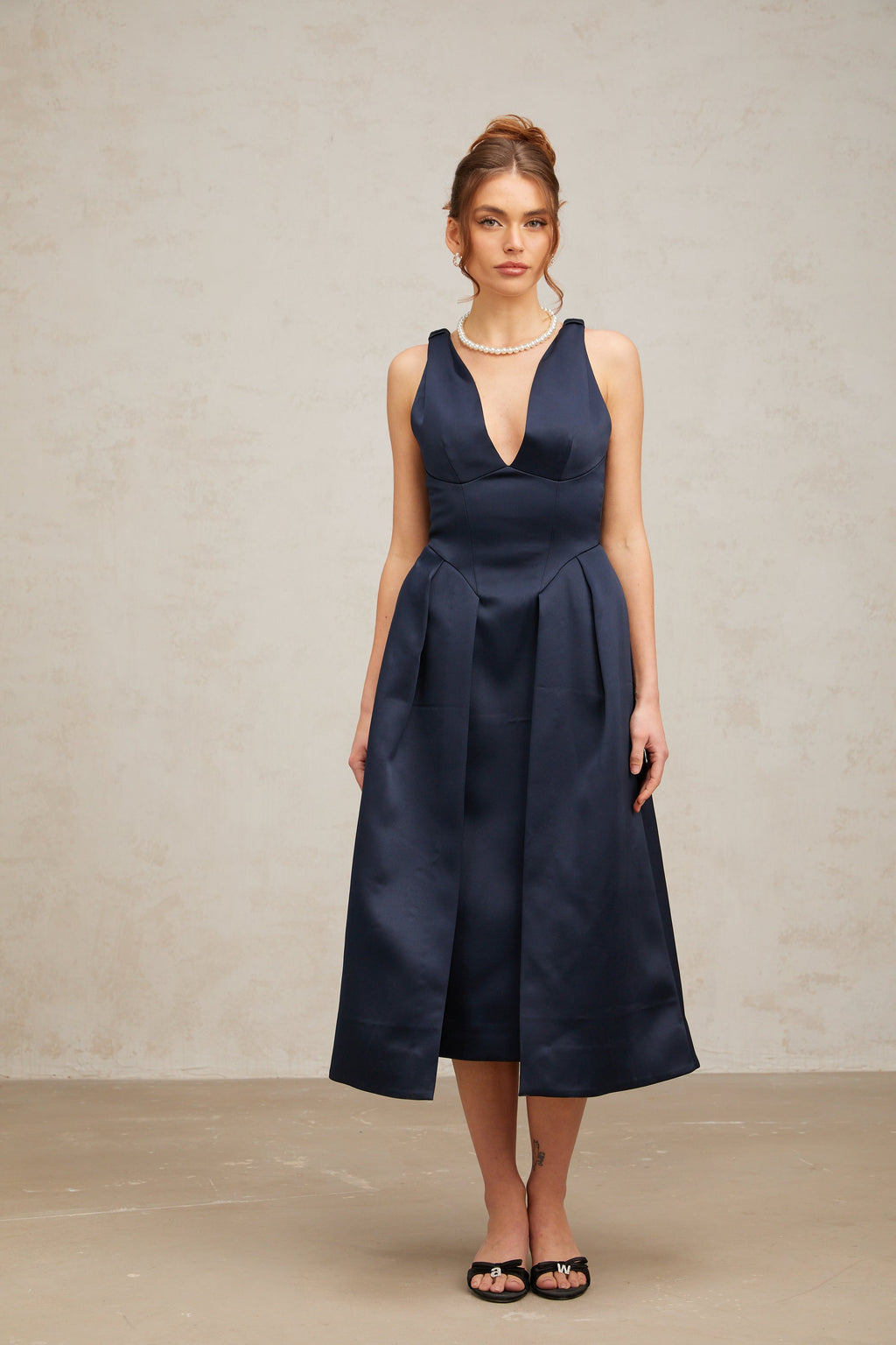 Flowering Girl Women Chantale blue twist-detail satin midi dress