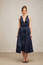 Flowering Girl Women Chantale blue twist-detail satin midi dress