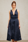 Flowering Girl Women Chantale blue twist-detail satin midi dress