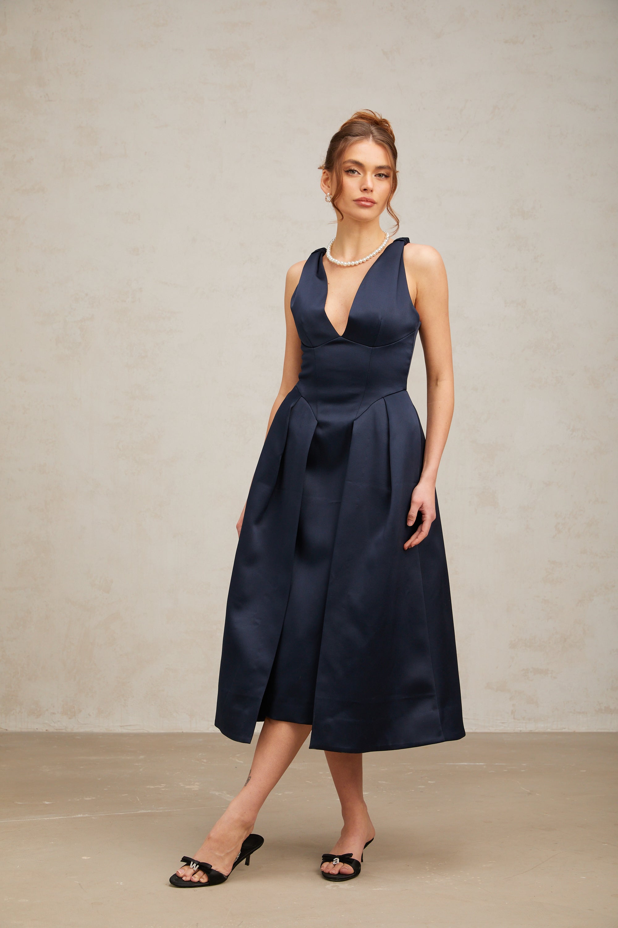 Flowering Girl Women Chantale blue twist-detail satin midi dress