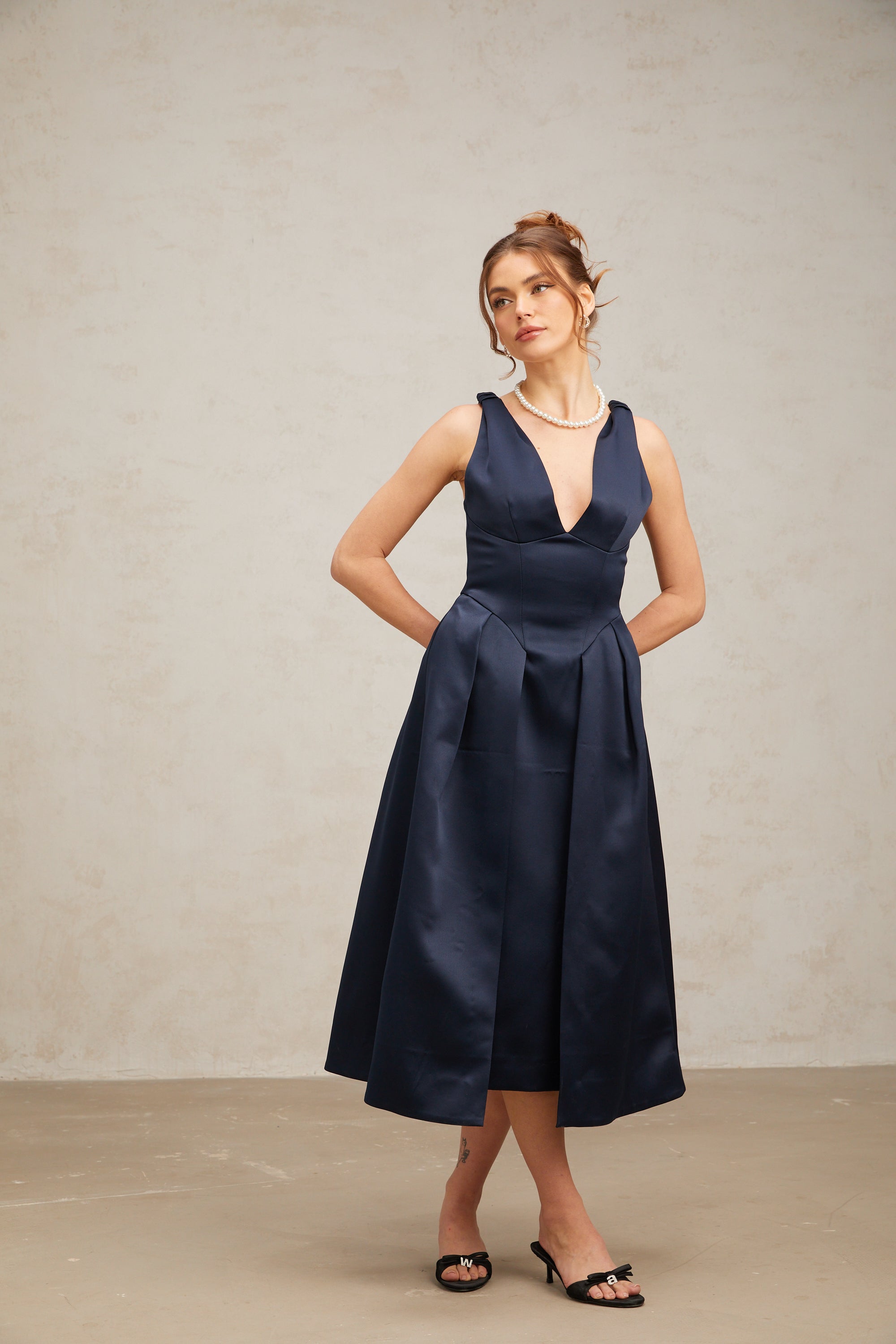Flowering Girl Women Chantale blue twist-detail satin midi dress