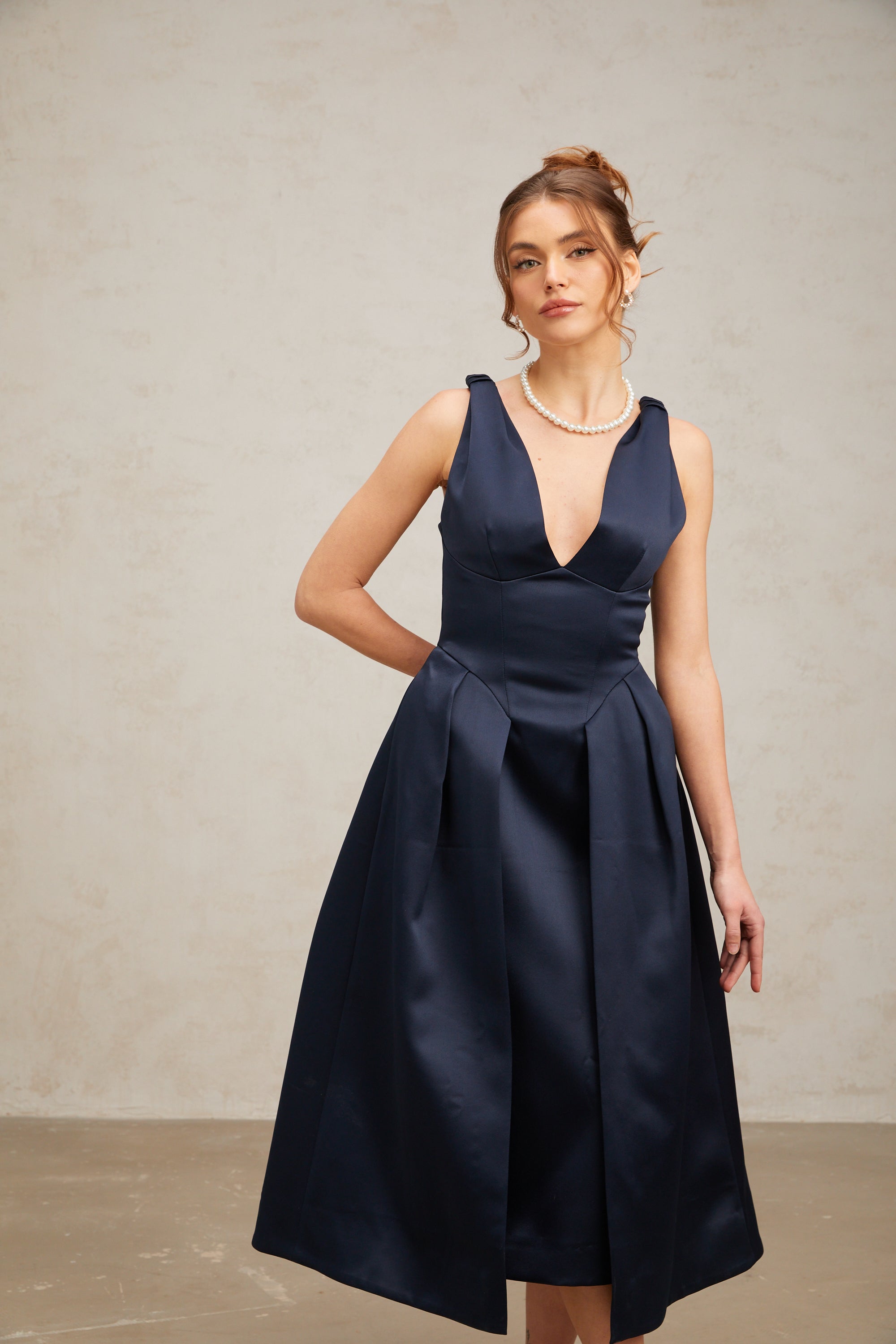 Flowering Girl Women Chantale blue twist-detail satin midi dress