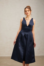 Flowering Girl Women Chantale blue twist-detail satin midi dress