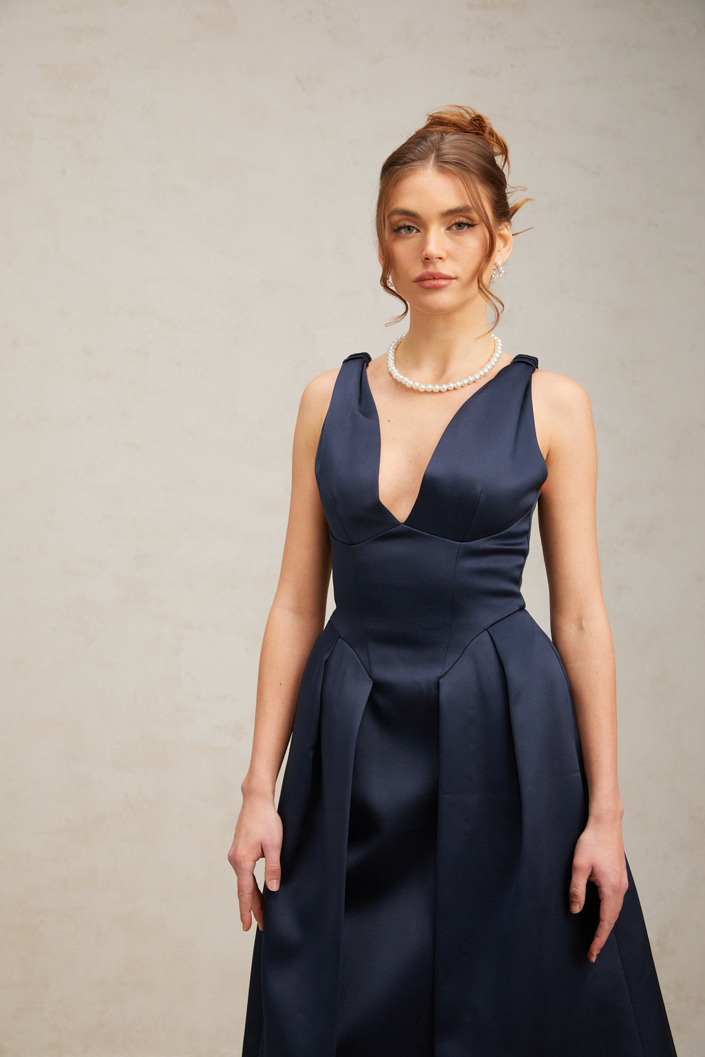 Flowering Girl Women Chantale blue twist-detail satin midi dress