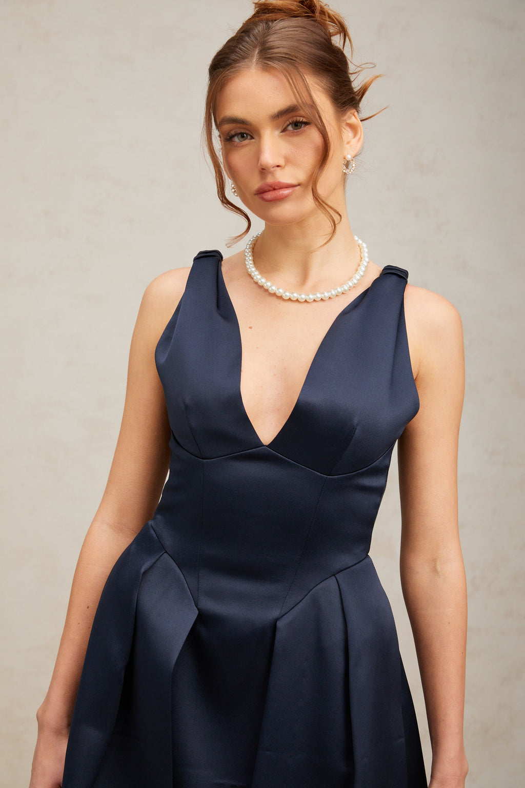 Flowering Girl Women Chantale blue twist-detail satin midi dress