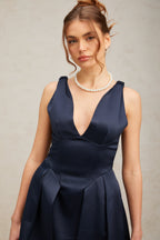 Flowering Girl Women Chantale blue twist-detail satin midi dress