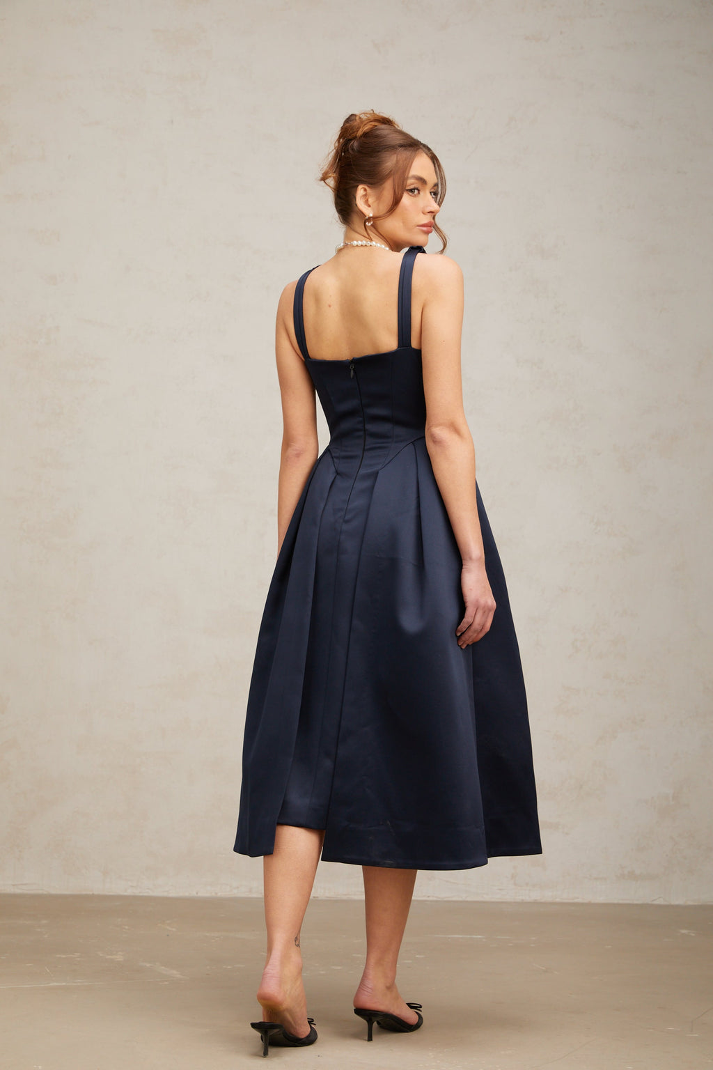 Flowering Girl Women Chantale blue twist-detail satin midi dress